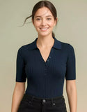SGW Navy Blue Ribbed Button Polo Tee - Half Sleeves