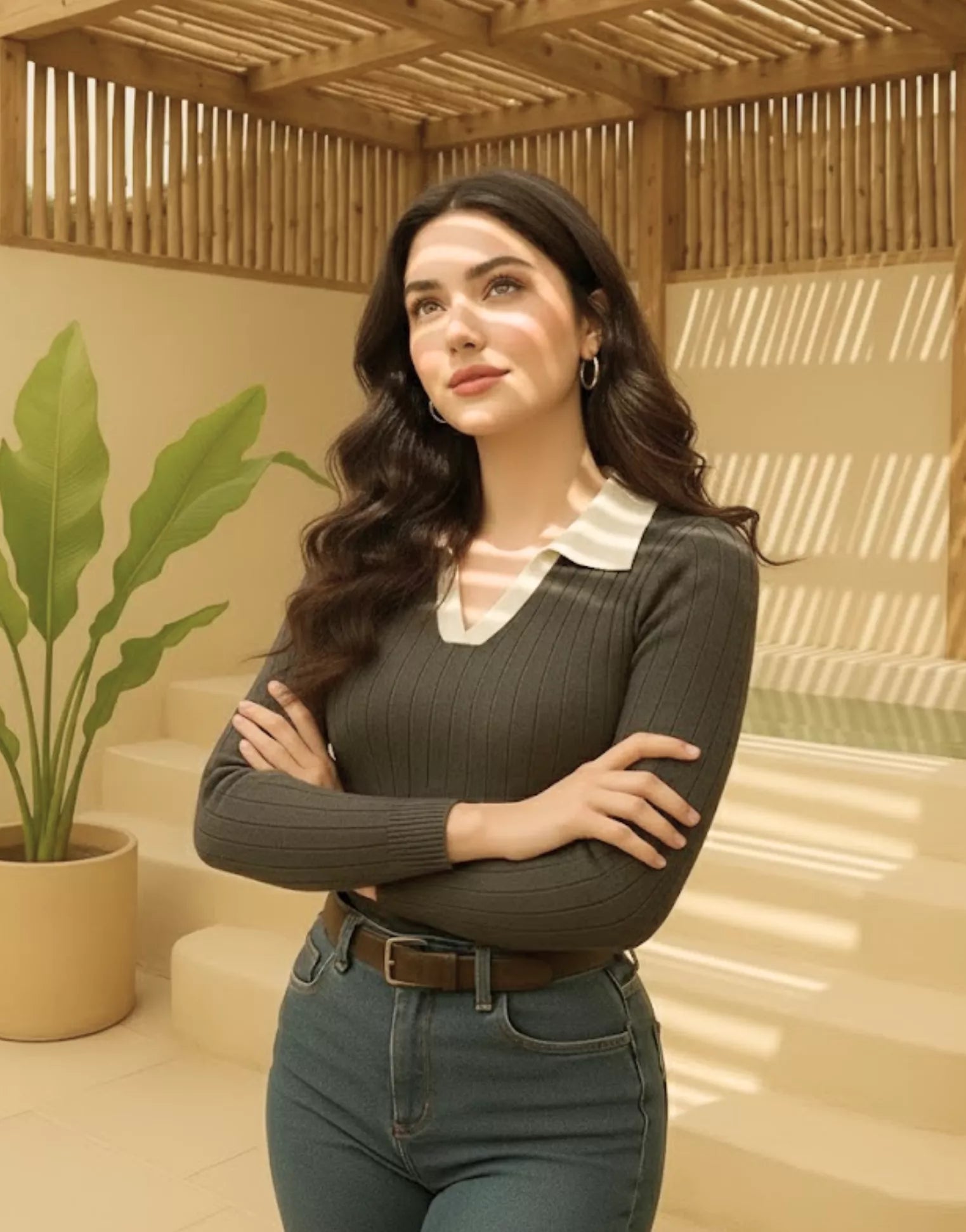 SGW - Charcoal Ribbed Knit Polo - White Contrast Collar Full Sleeves