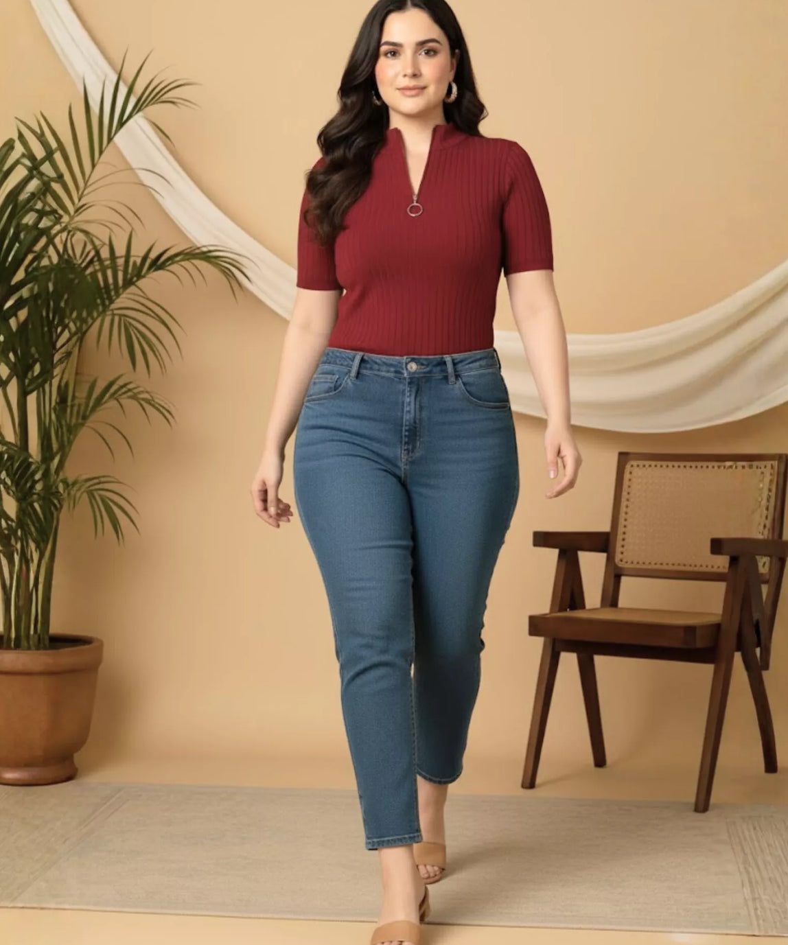 SGW Maroon Mock Zipper Knit Tee – Stylish & Comfortable - Half Sleeves