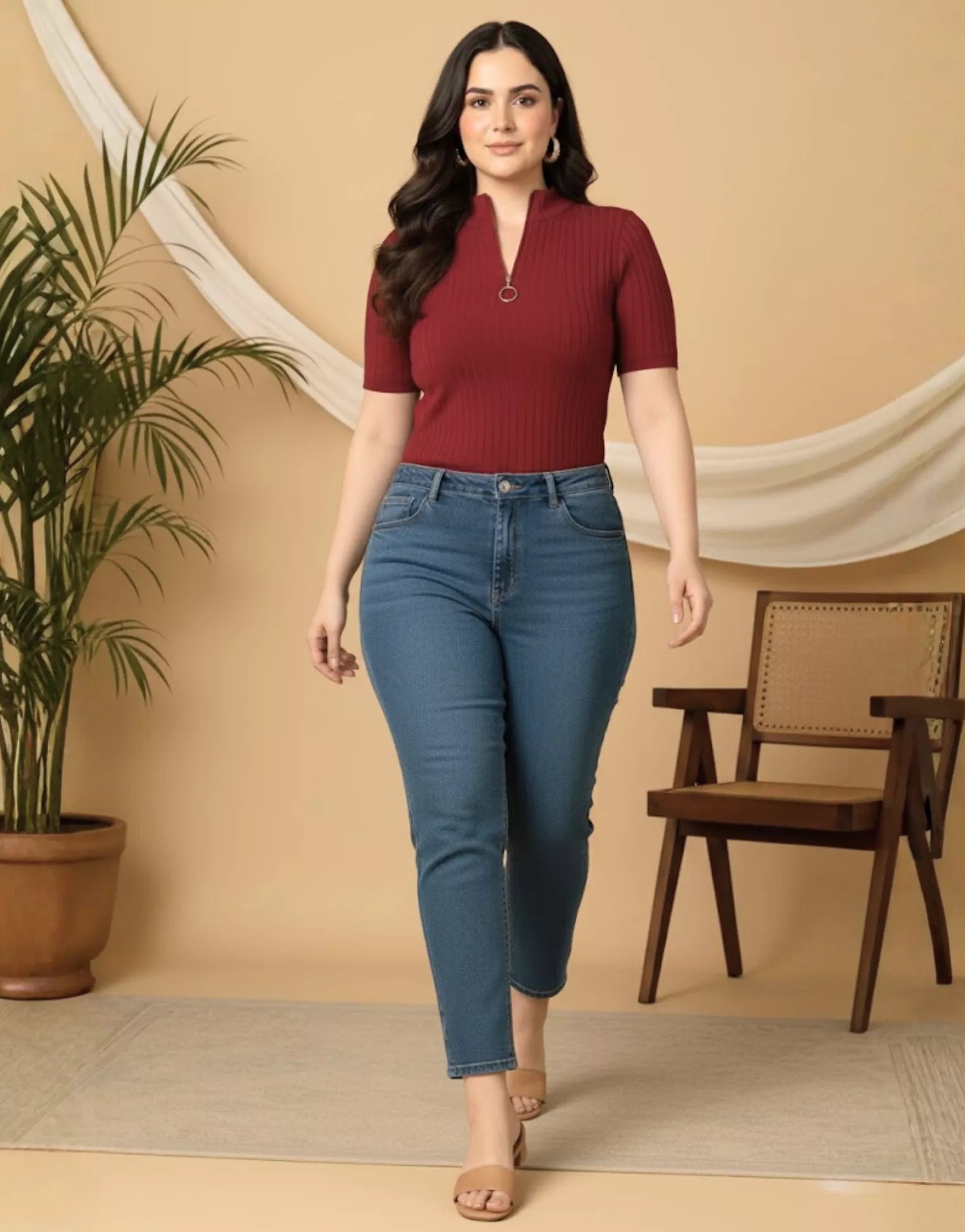 SGW Maroon Mock Zipper Knit Tee – Stylish & Comfortable - Half Sleeves