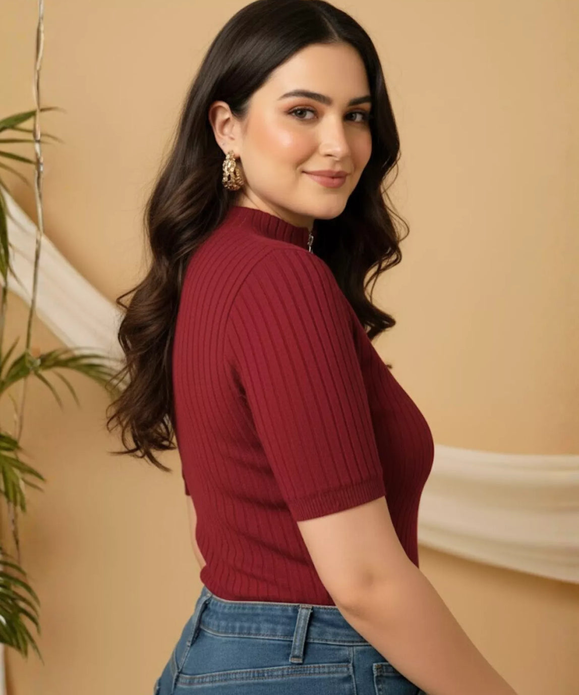 SGW Maroon Mock Zipper Knit Tee – Stylish & Comfortable - Half Sleeves