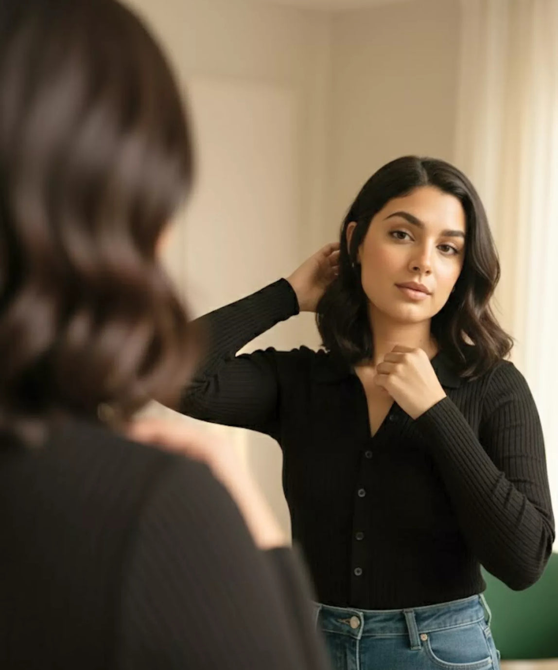 SGW Black V-Neck Knit Shirt Full Button - Full Sleeves