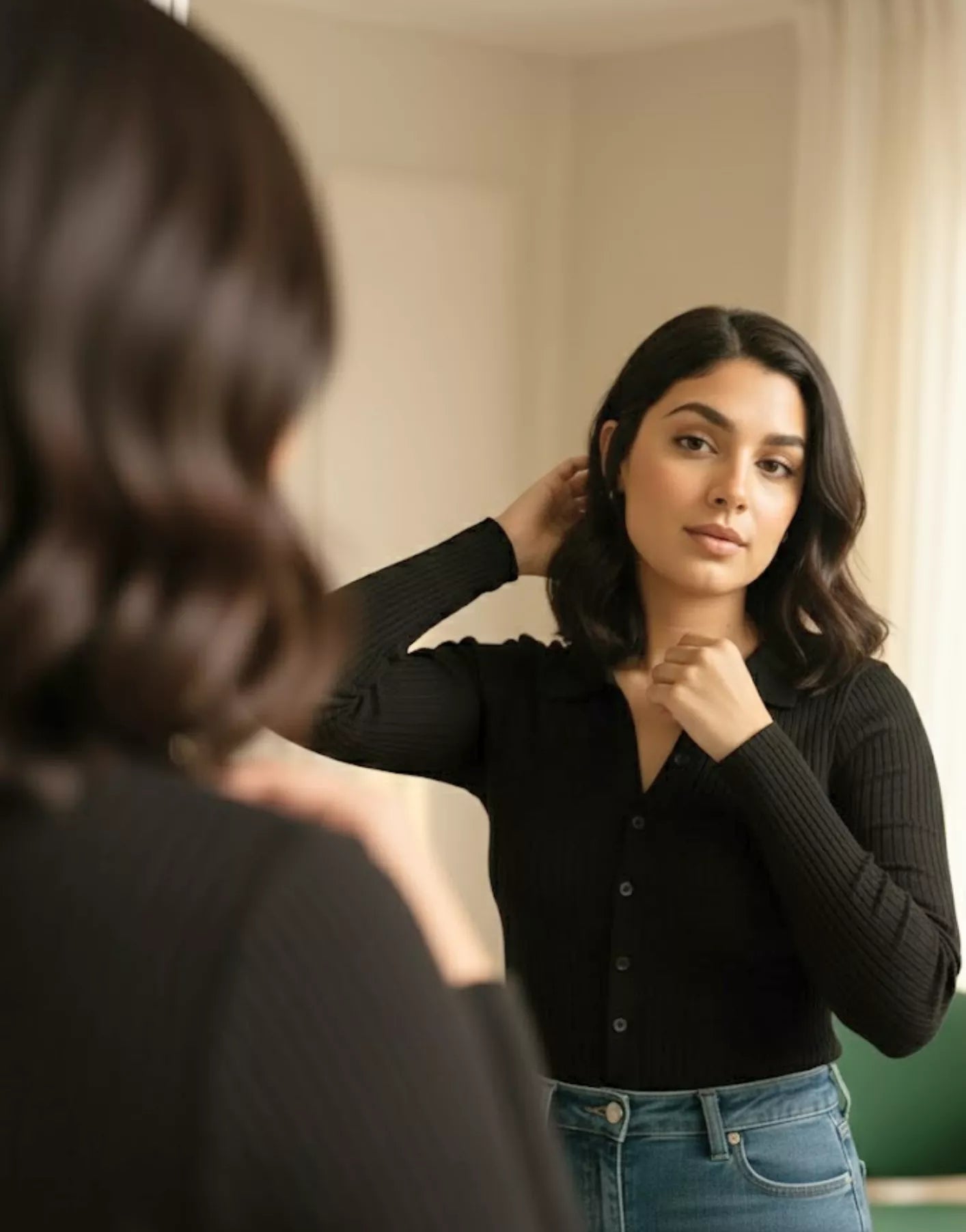 SGW Black V-Neck Knit Shirt Full Button - Full Sleeves