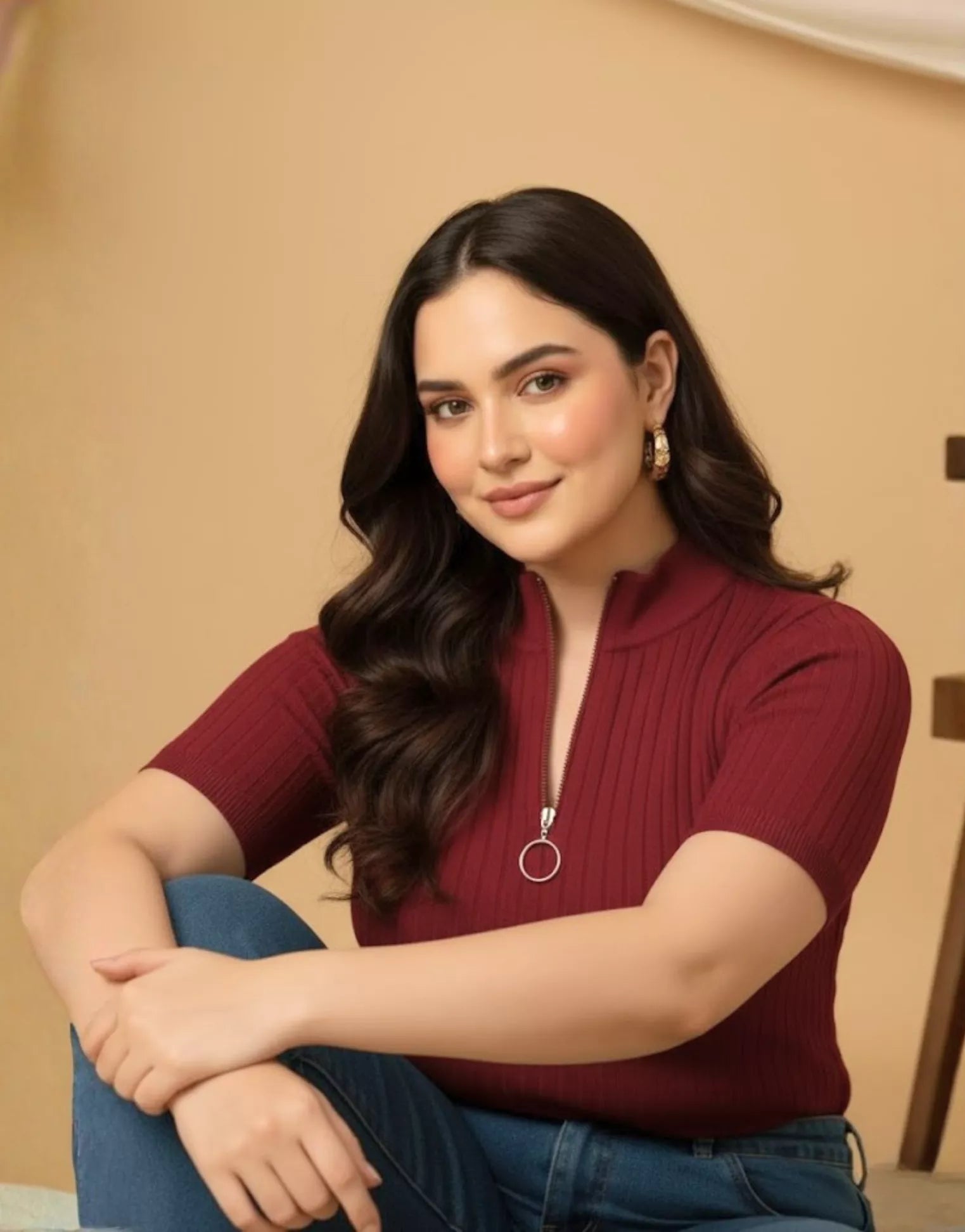 SGW Maroon Mock Zipper Knit Tee – Stylish & Comfortable - Half Sleeves