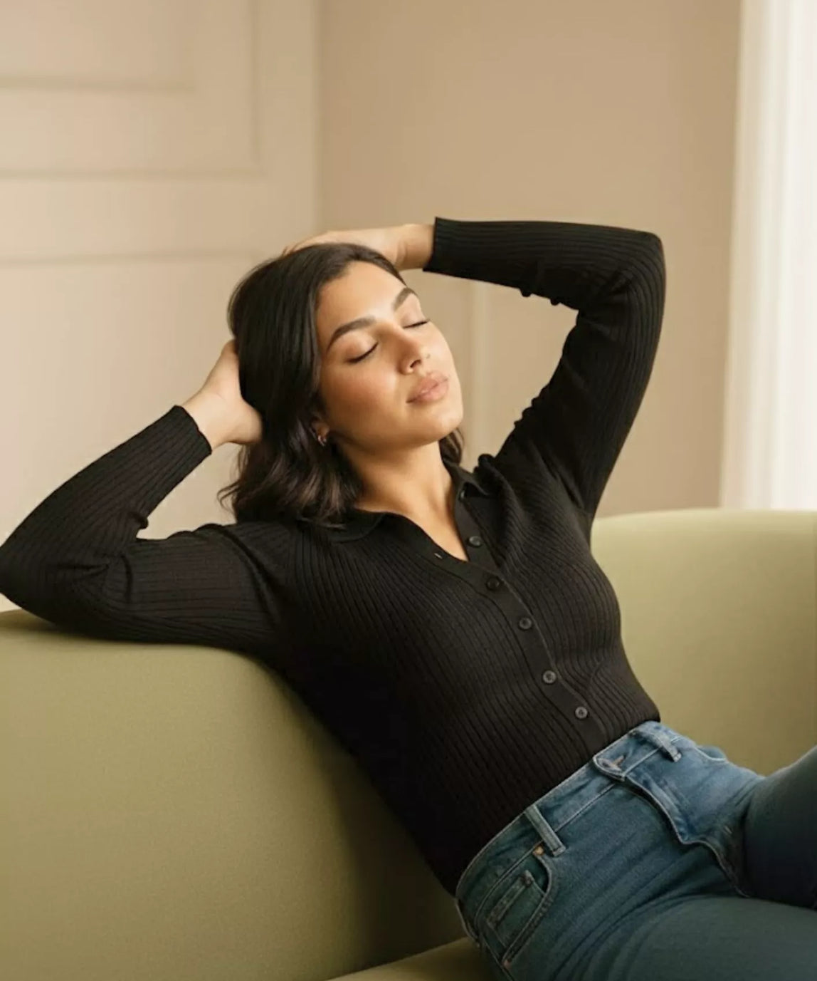 SGW Black V-Neck Knit Shirt Full Button - Full Sleeves