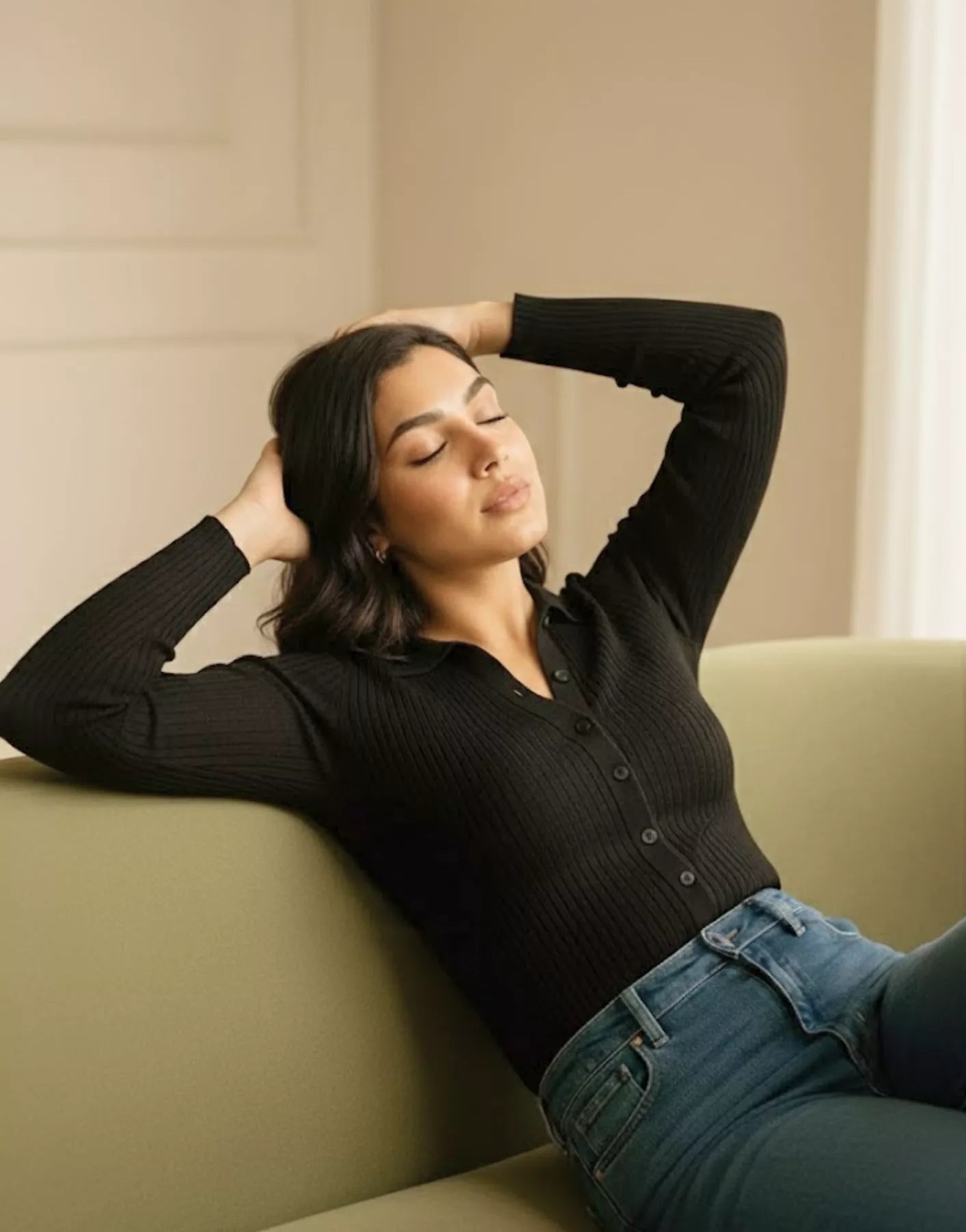 SGW Black V-Neck Knit Shirt Full Button - Full Sleeves