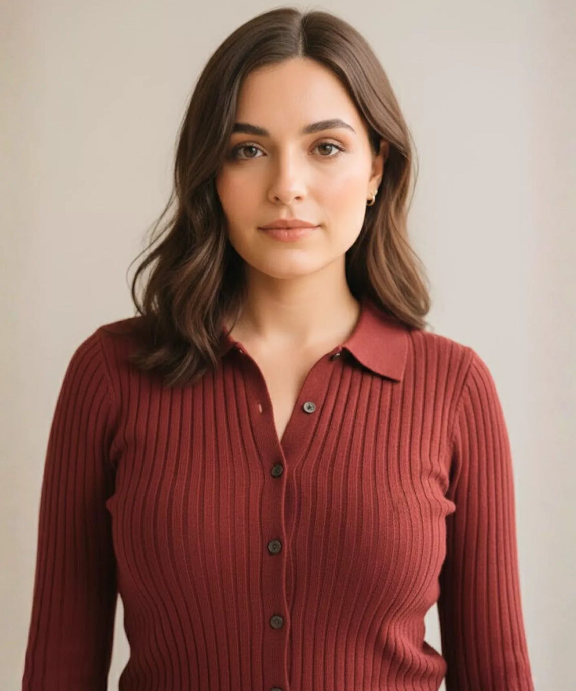 SGW Maroon V-Neck Knit Shirt Full Button - Full Sleeves