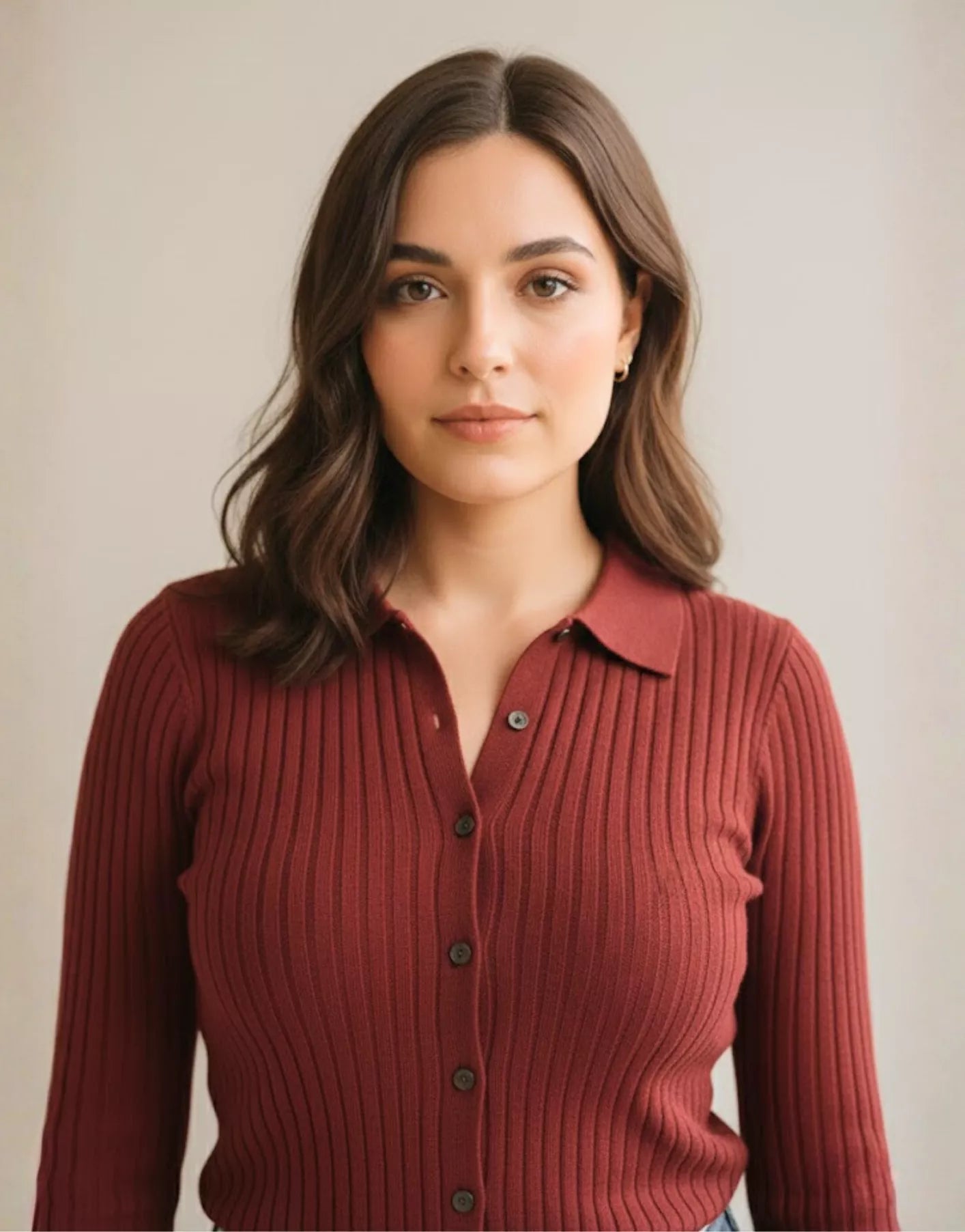 SGW Maroon V-Neck Knit Shirt Full Button - Full Sleeves