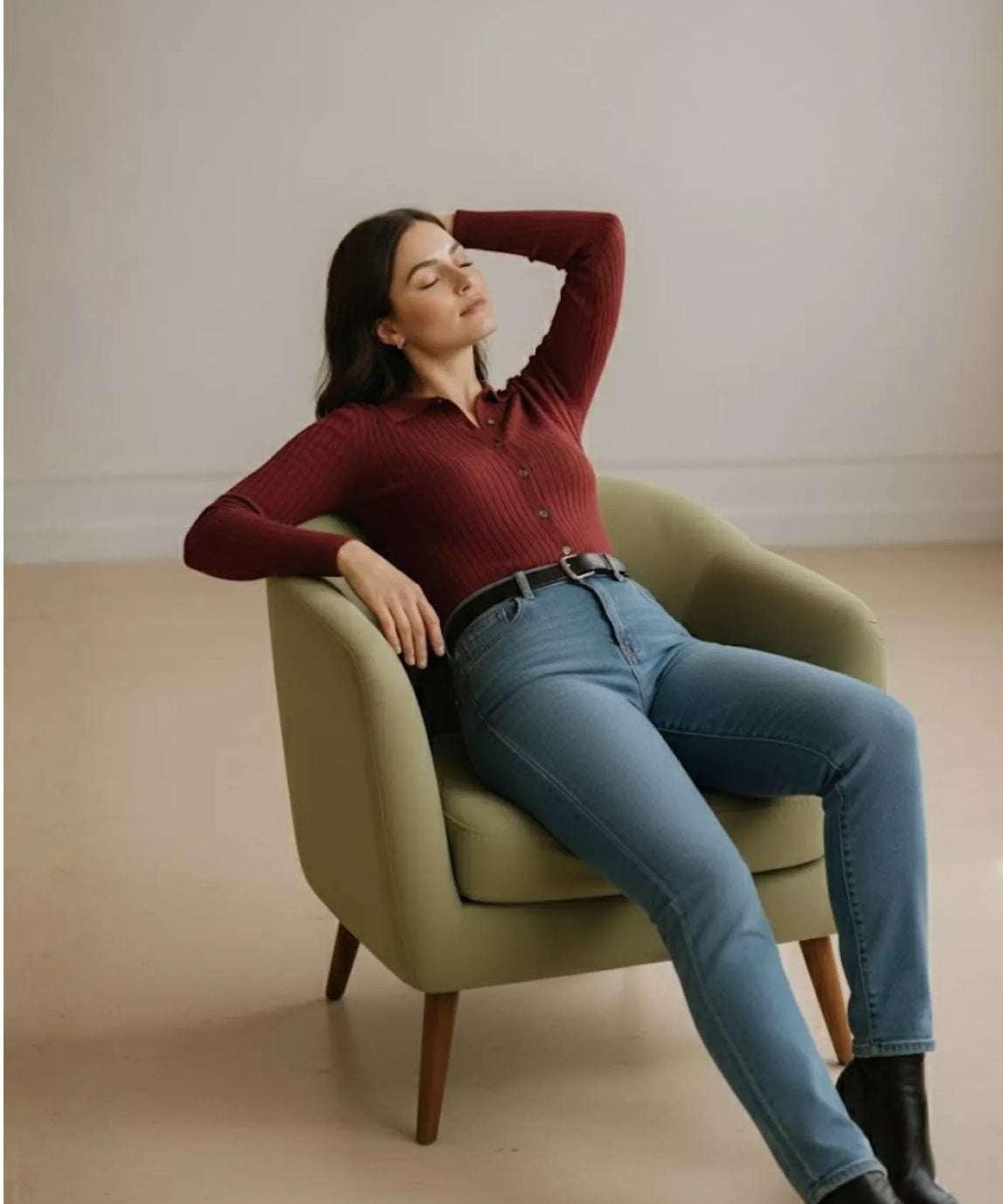 SGW Maroon V-Neck Knit Shirt Full Button - Full Sleeves