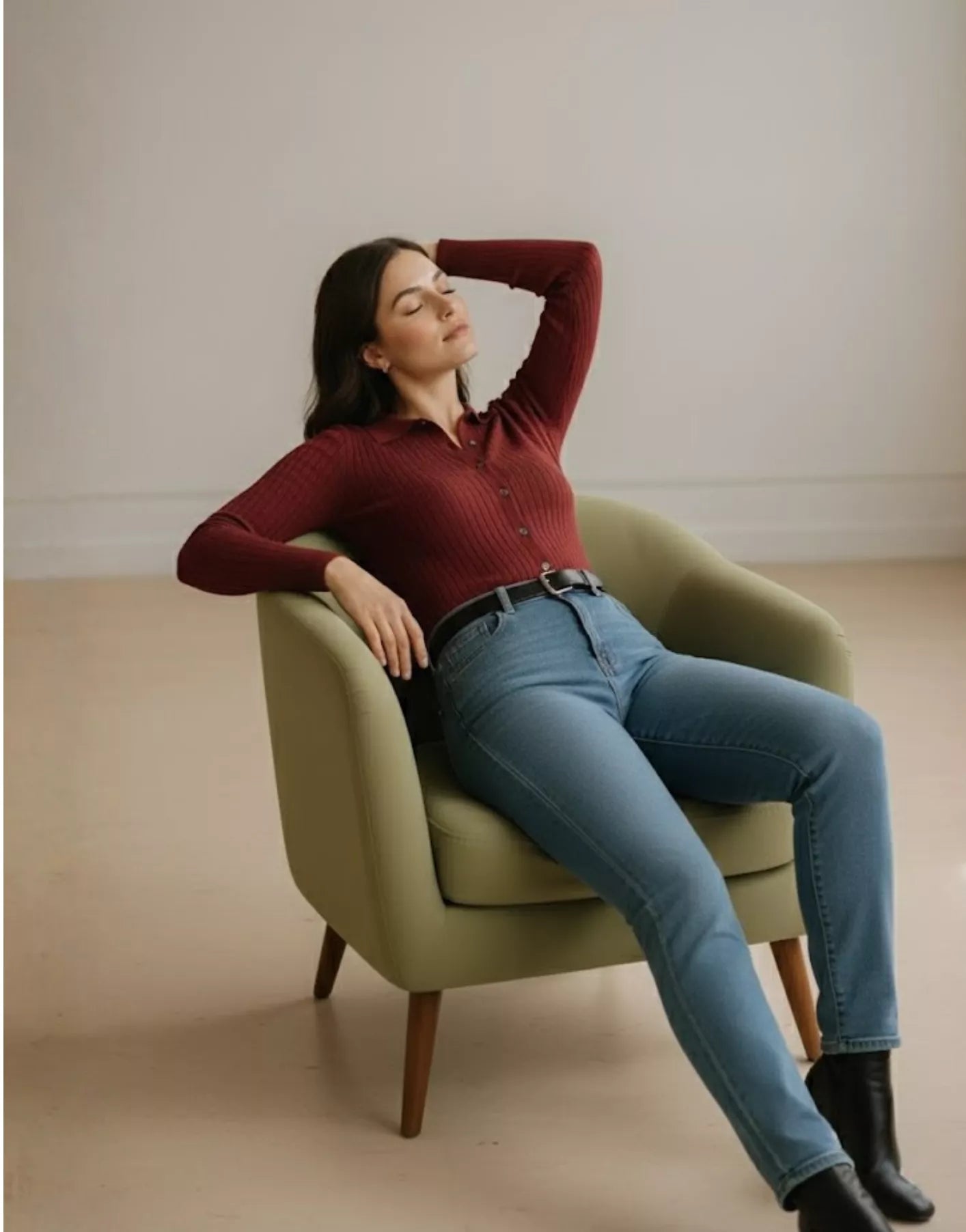 SGW Maroon V-Neck Knit Shirt Full Button - Full Sleeves