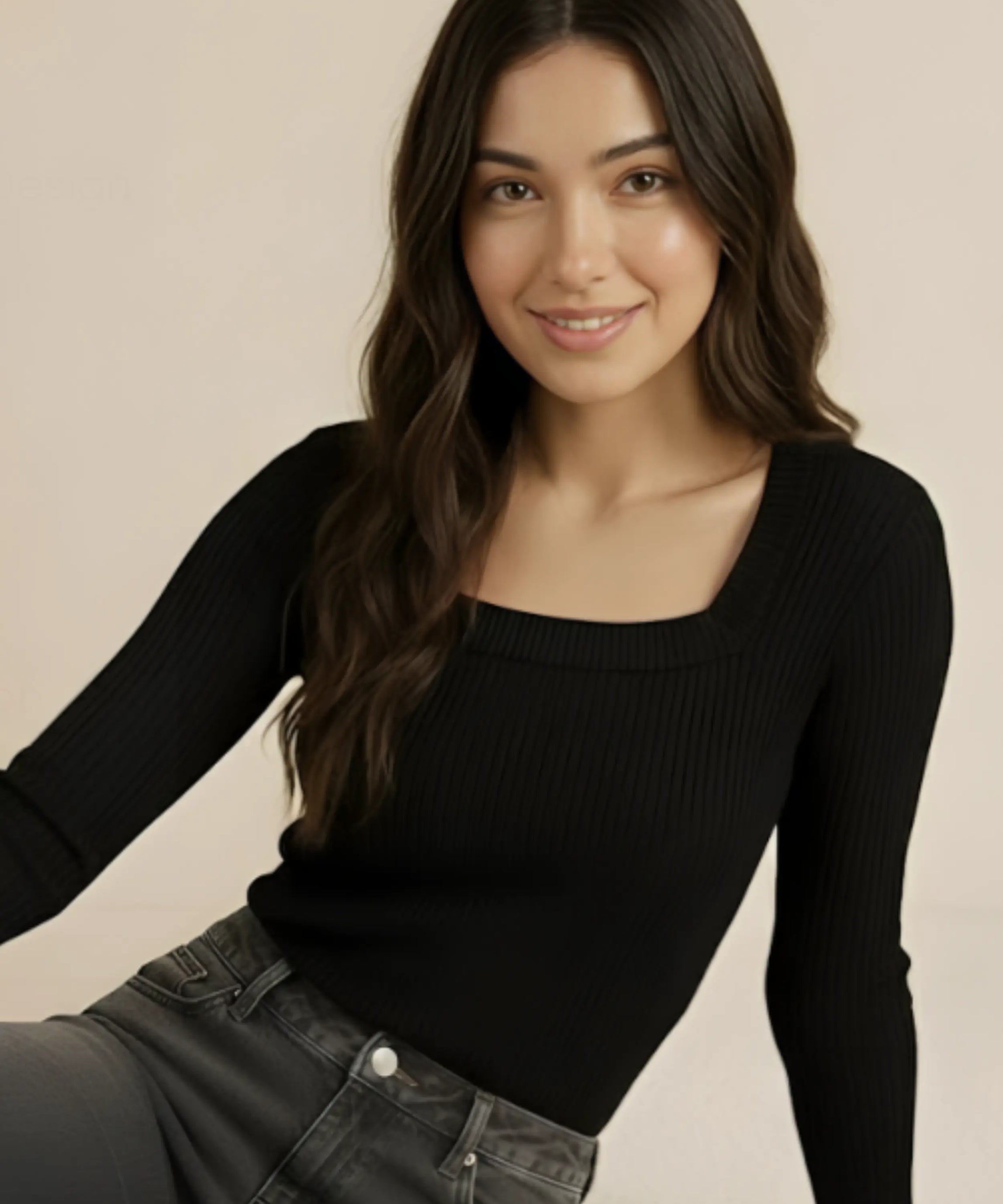 SGW Square Neck Ribbed Top – Full Sleeves - SelectGraceWear