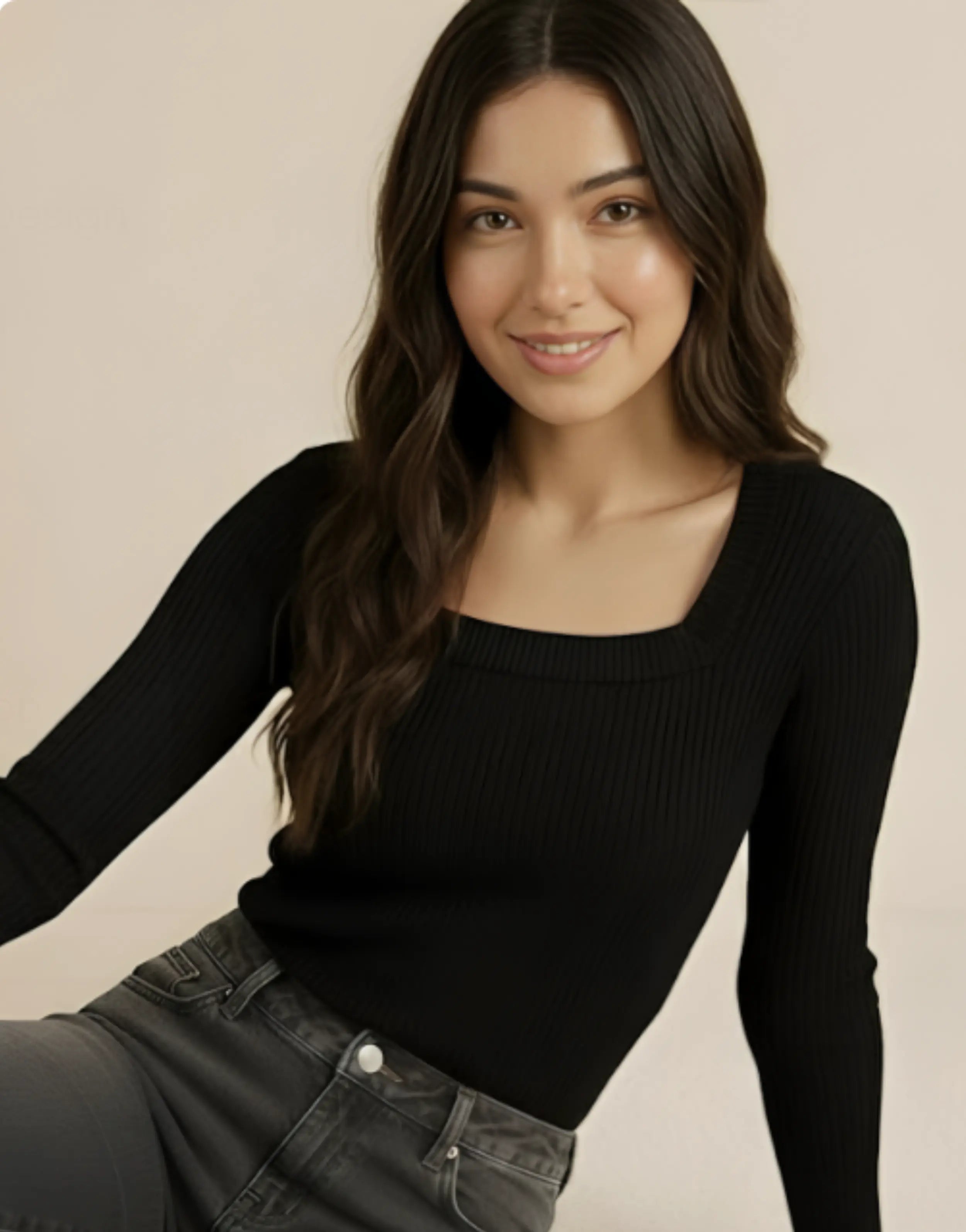 SGW Square Neck Ribbed Top – Full Sleeves - SelectGraceWear