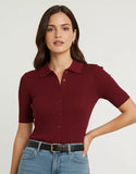 SGW Maroon Front Full Button Rib Knit Tee - Half Sleeves