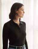 SGW Black V Neck Knit Shirt - Half Button
