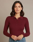SGW Maroon V-Neck Knit Shirt Half Button - Full Sleeves