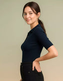 SGW Navy Blue Ribbed Button Polo Tee - Half Sleeves