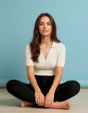 SGW White Ribbed Button Polo Tee - Half Sleeves