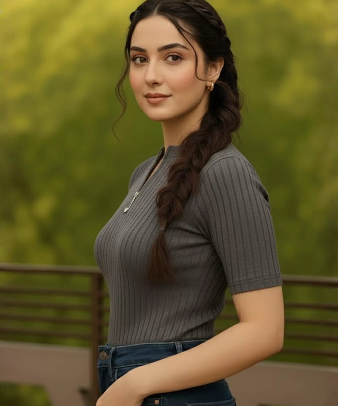 SGW Steel Grey Mock Zipper Knit Tee - Half Sleeves