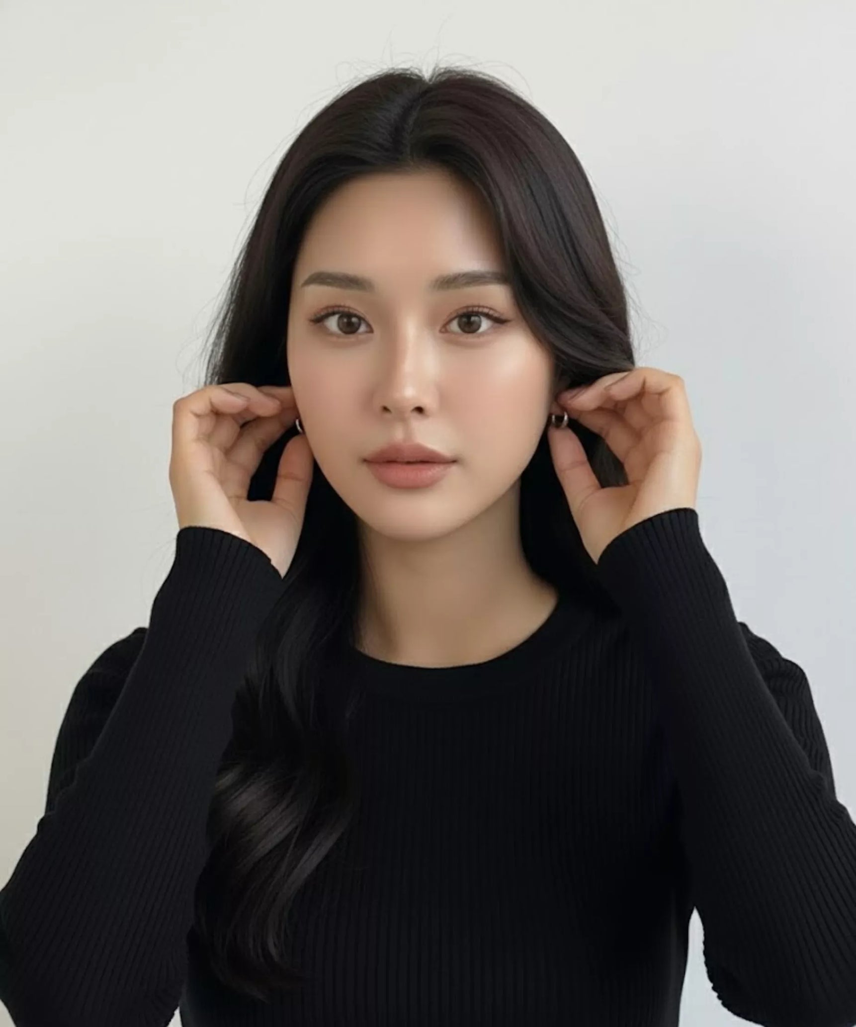 Classic Black Ribbed Crew Neck Top - Full Sleeves - SelectGraceWear