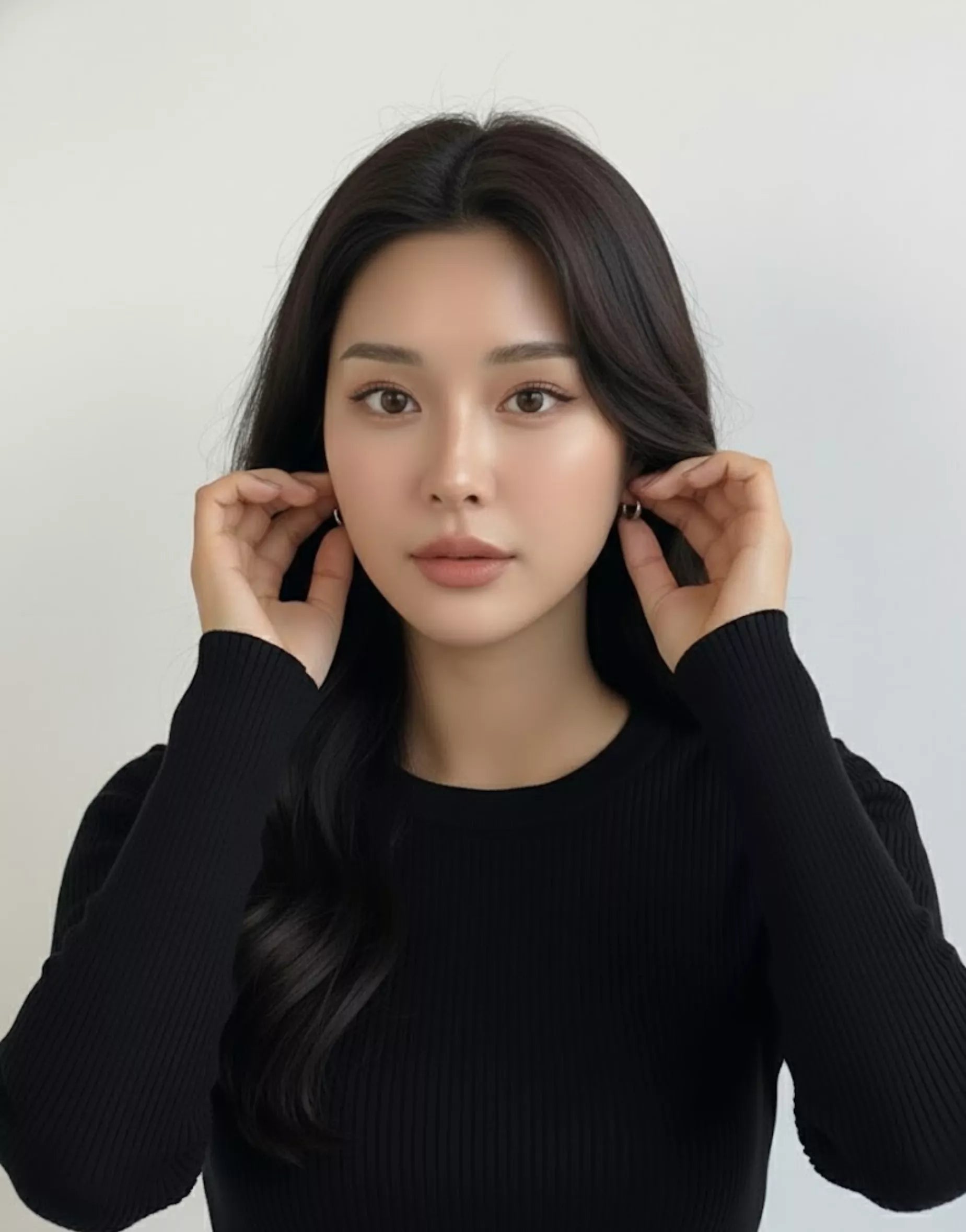 Classic Black Ribbed Crew Neck Top - Full Sleeves - SelectGraceWear