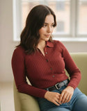 SGW Maroon V-Neck Knit Shirt Full Button - Full Sleeves