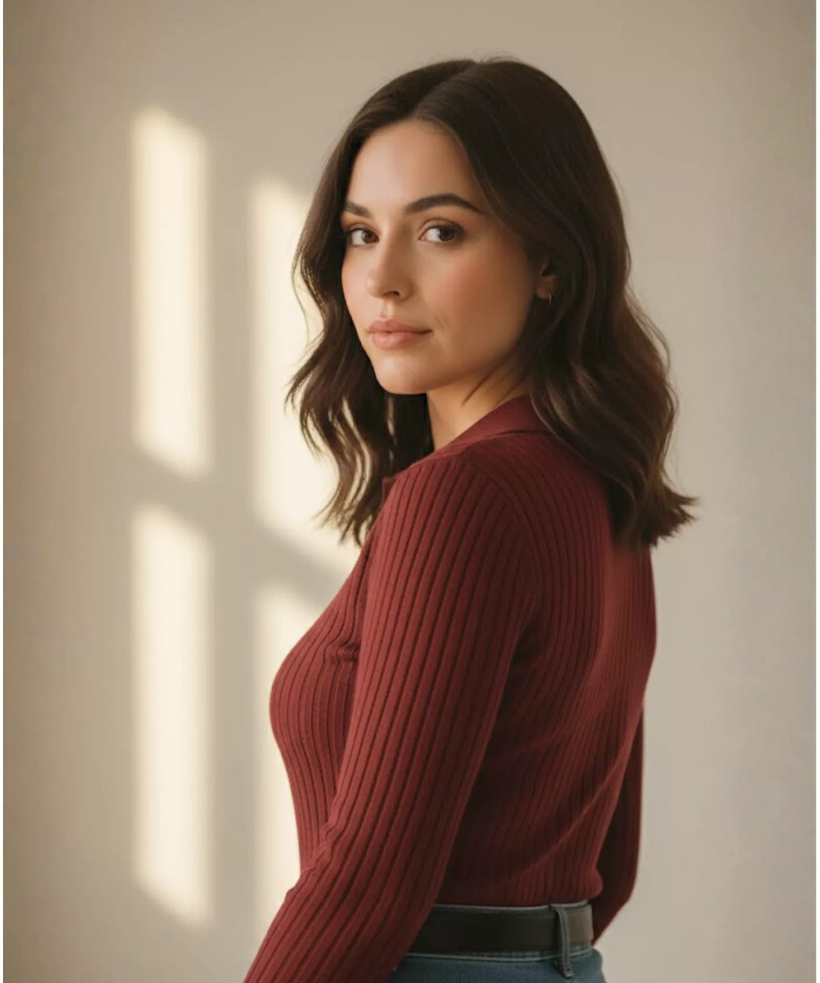 SGW Maroon V-Neck Knit Shirt Full Button - Full Sleeves