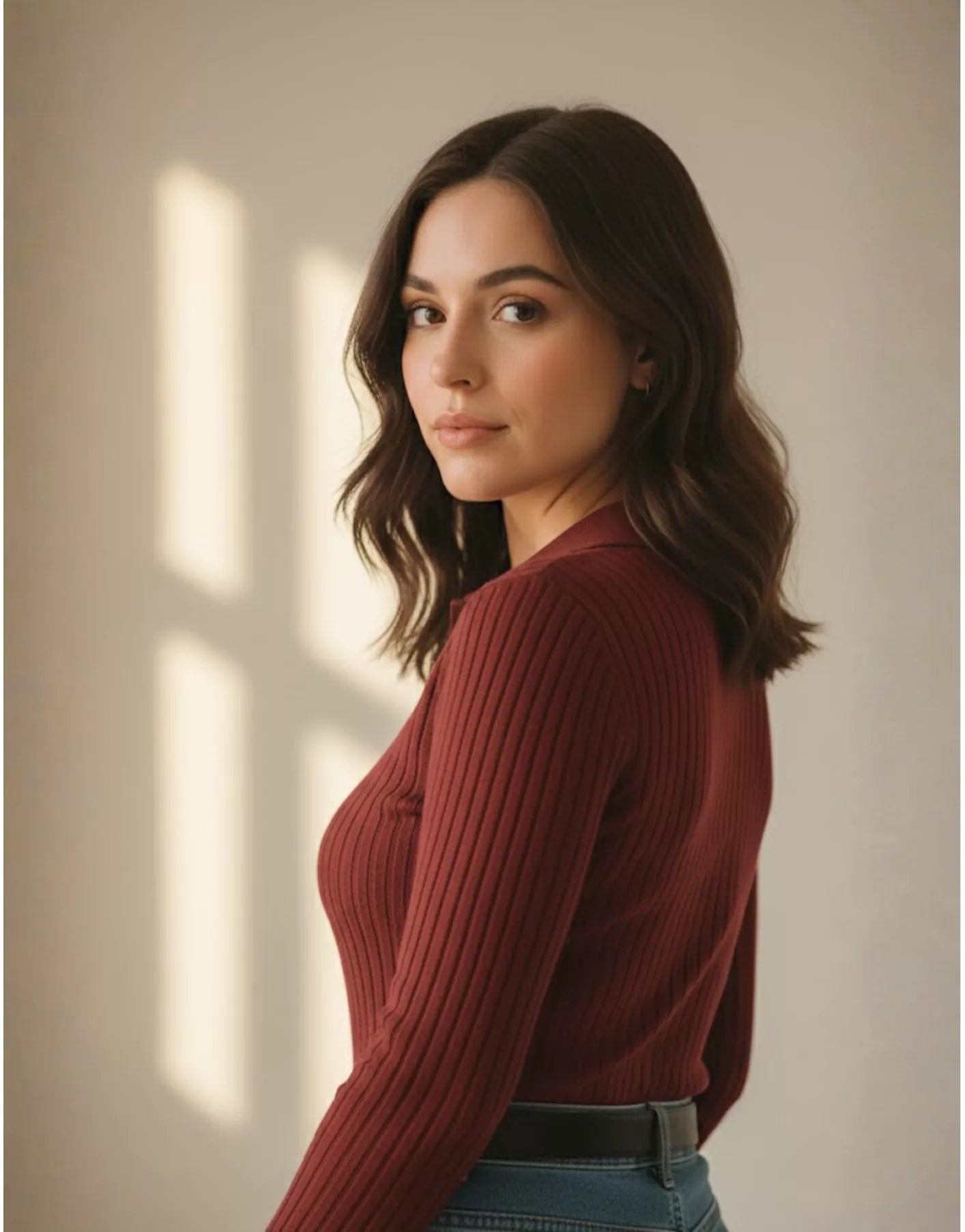 SGW Maroon V-Neck Knit Shirt Full Button - Full Sleeves