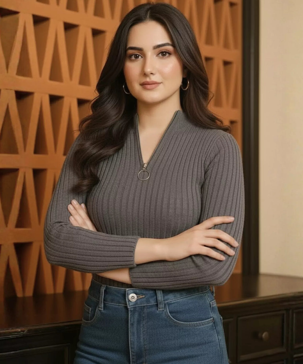 SGW Steel Gray Mock Zipper Knit Tee - Full Sleeves