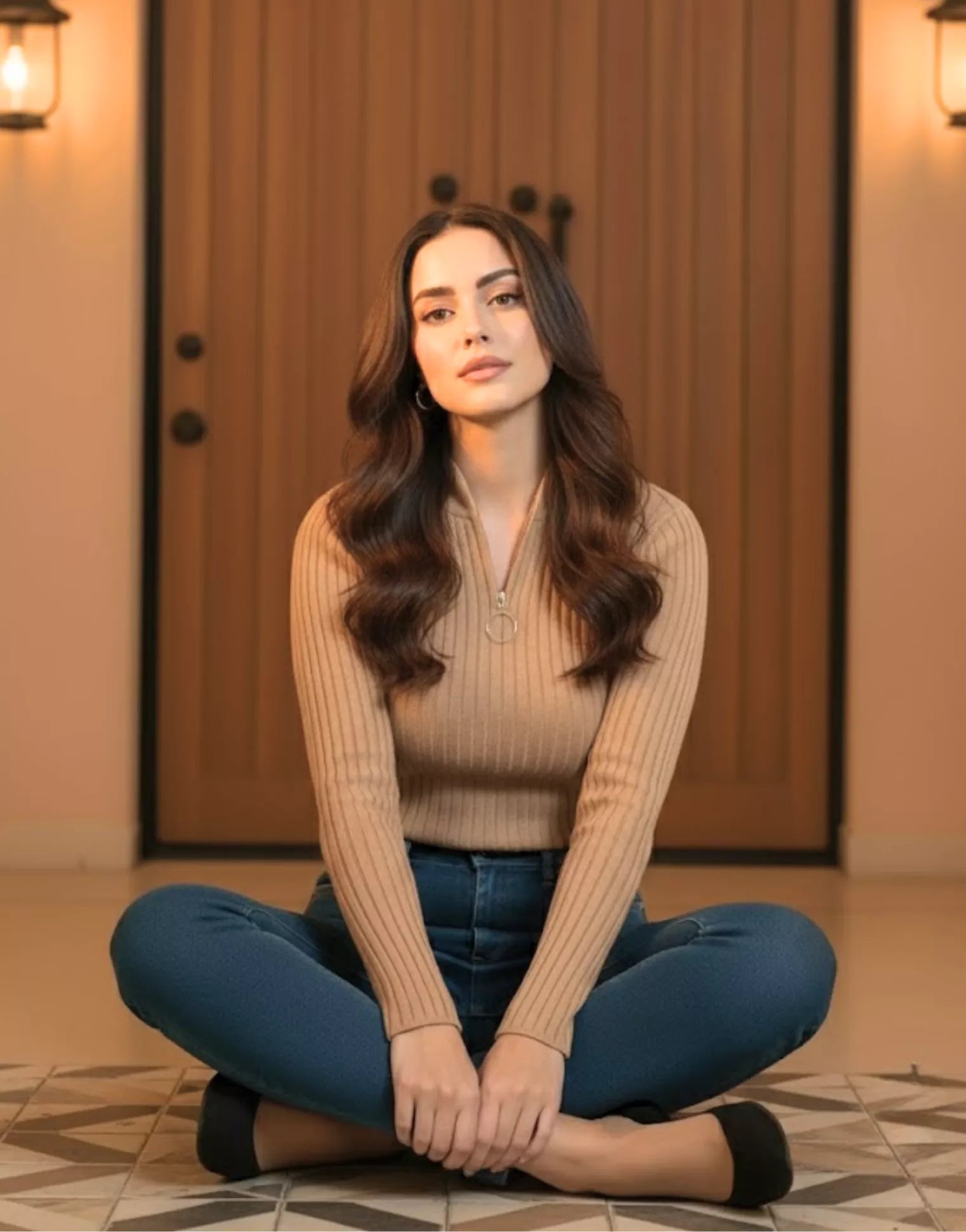 SGW Beige Mock Zip Knit Tee - Full Sleeves