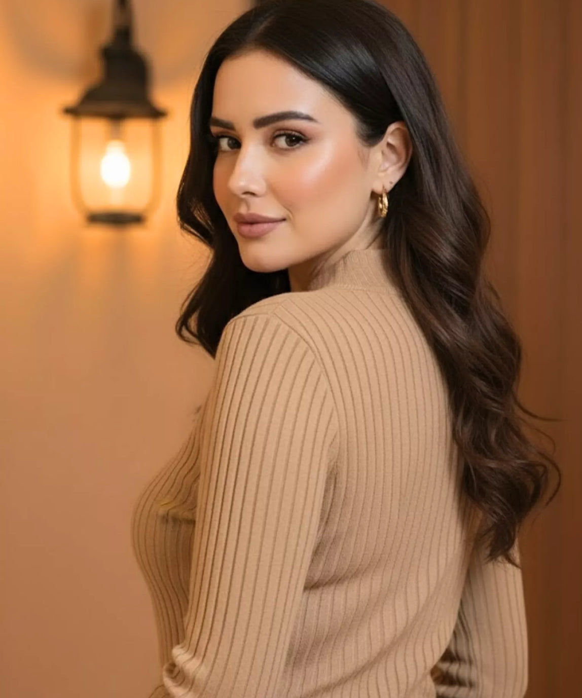 SGW Beige Mock Zip Knit Tee - Full Sleeves