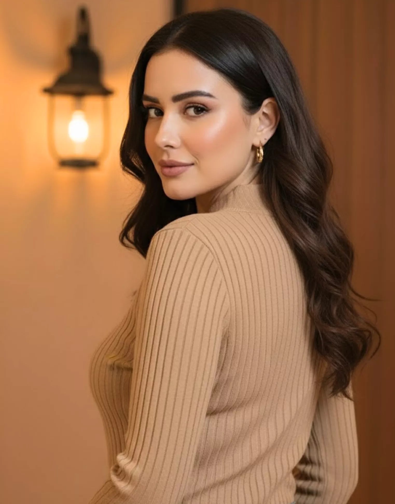 SGW Beige Mock Zip Knit Tee - Full Sleeves