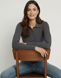 SGW Steel Grey V-Neck Knit Shirt Half Button - Full Sleeves