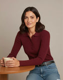 SGW Maroon V-Neck Knit Shirt Half Button - Full Sleeves