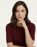 SGW Maroon Round Neck Button-Front Top - Half Sleeves