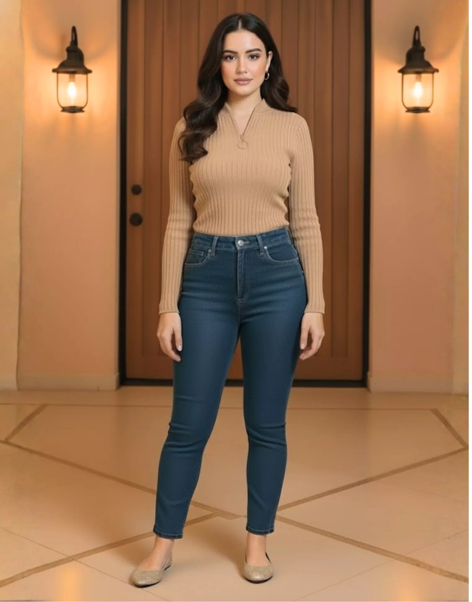 SGW Beige Mock Zip Knit Tee - Full Sleeves