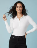 SGW White V-Neck Knit Shirt Half Button - Full Sleeves