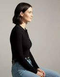 SGW Black V Neck Knit Shirt - Half Button
