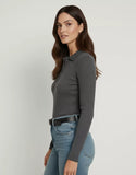 SGW Steel Grey V-Neck Knit Shirt Half Button - Full Sleeves