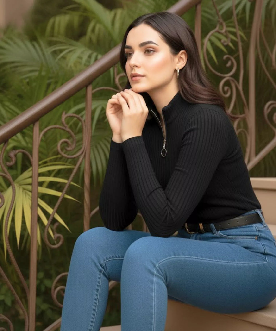 SGW Black Mock Zip Knit Tee - Full Sleeves