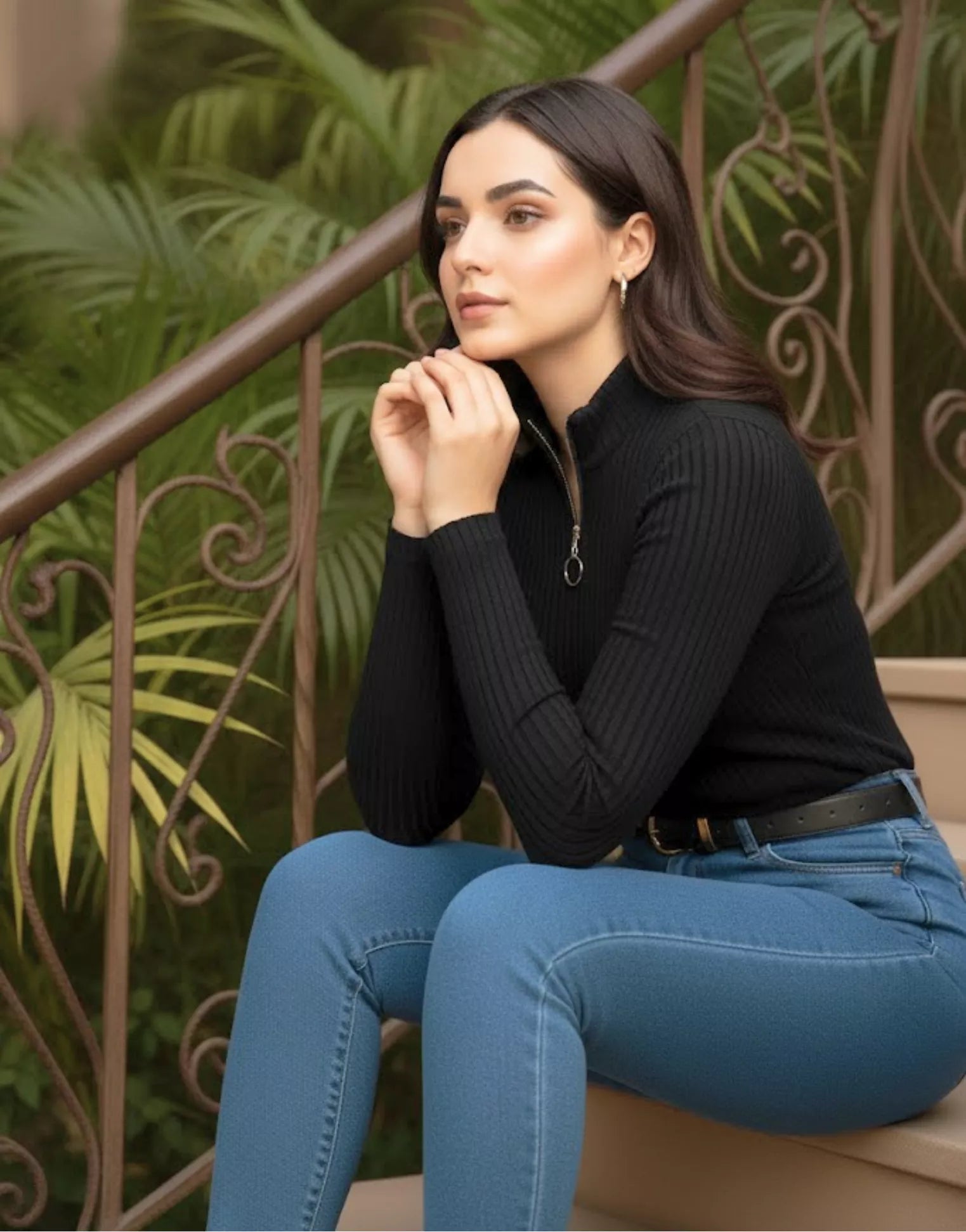 SGW Black Mock Zip Knit Tee - Full Sleeves