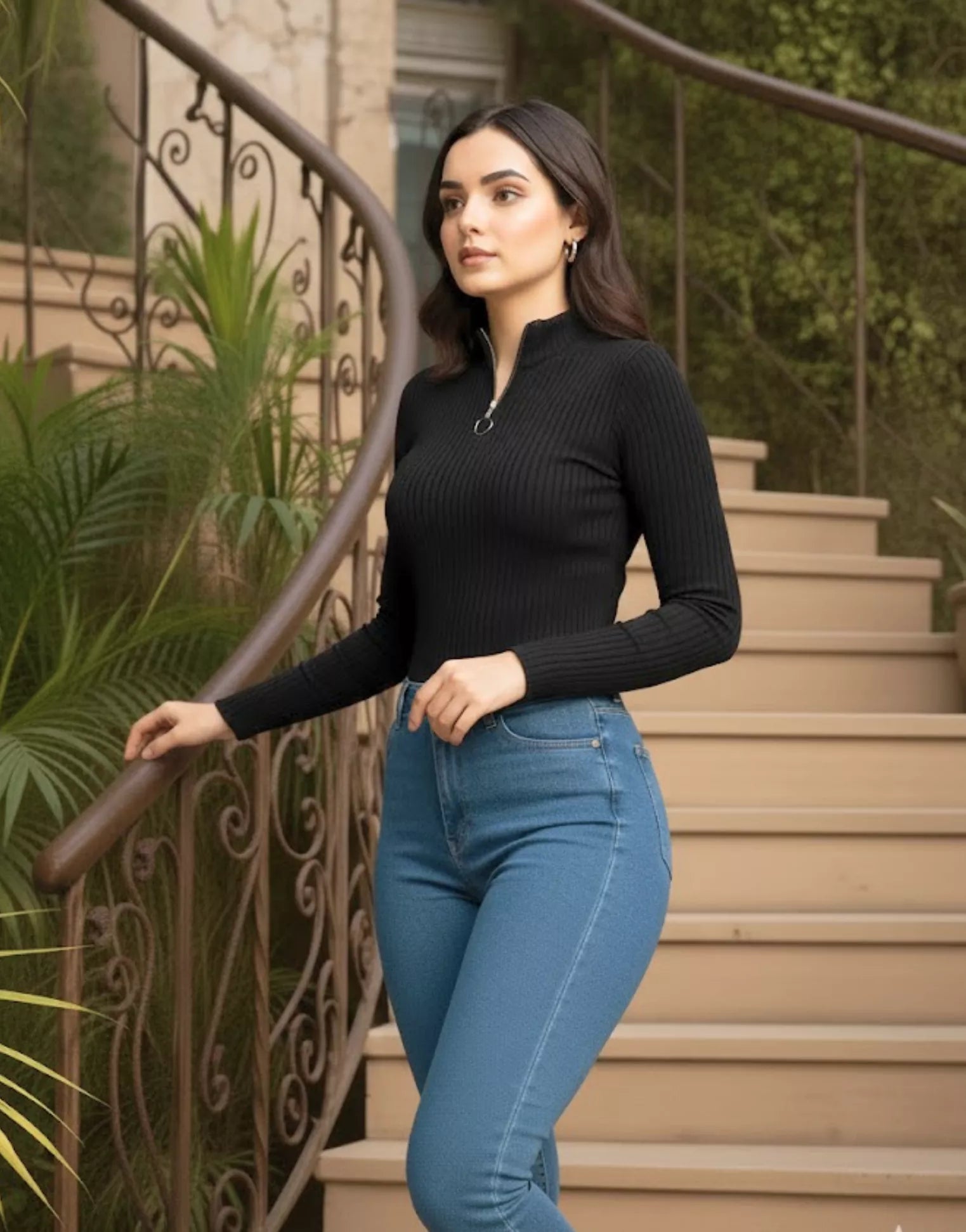 SGW Black Mock Zip Knit Tee - Full Sleeves