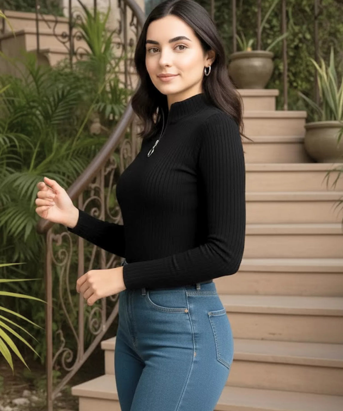 SGW Black Mock Zip Knit Tee - Full Sleeves