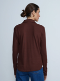 SGW Dark Brown V-Neck Knit Shirt Full Button - Full Sleeves