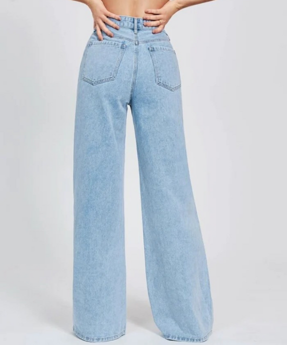SGW - Ice Blue Vintage High Waist Wide Leg Jeans - SelectGraceWear