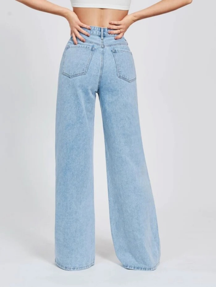 SGW - Ice Blue Vintage High Waist Wide Leg Jeans - SelectGraceWear