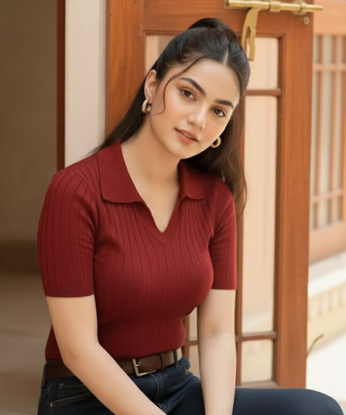 SGW Maroon Ribbed Polo - Half Sleeves