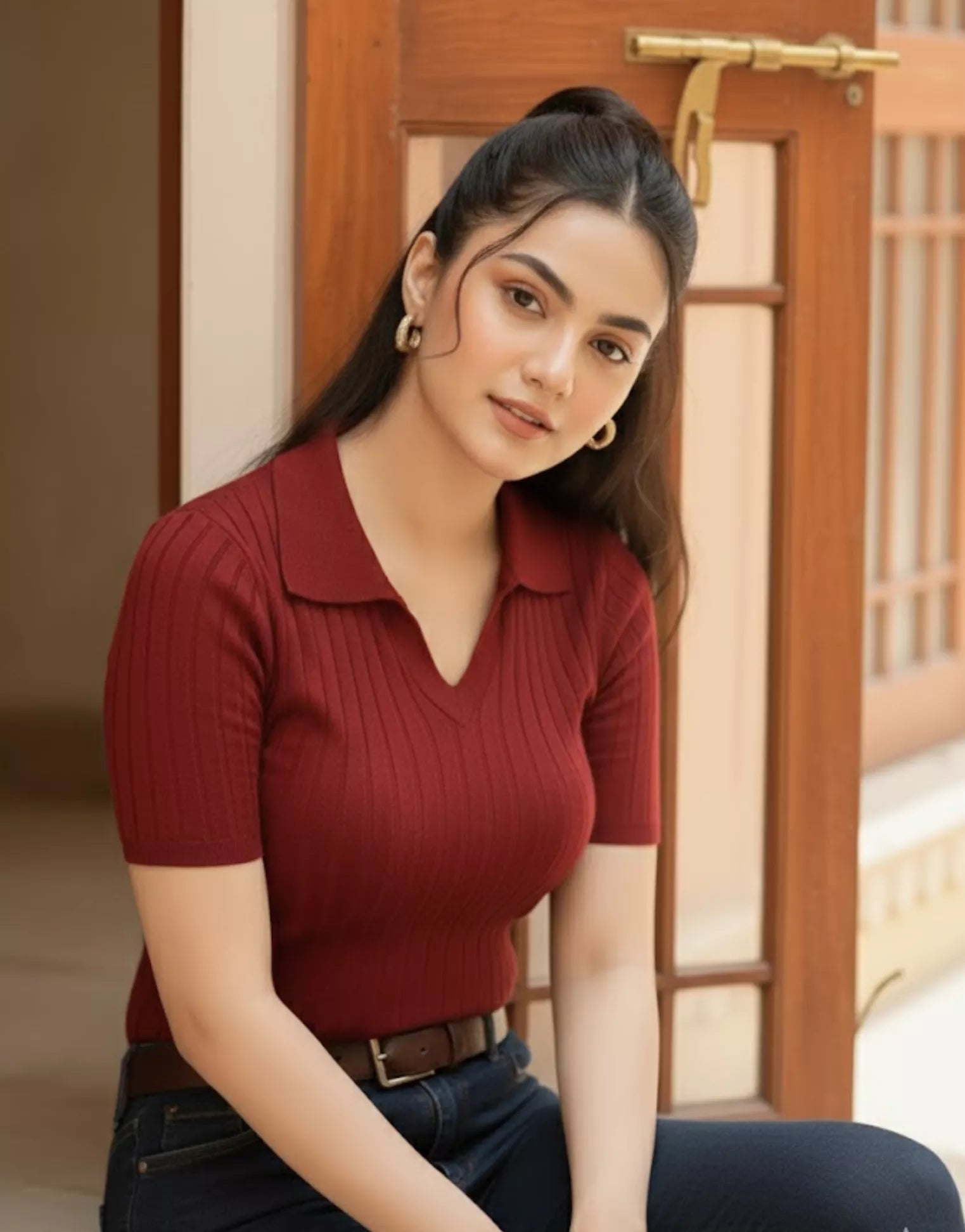 SGW Maroon Ribbed Polo - Half Sleeves