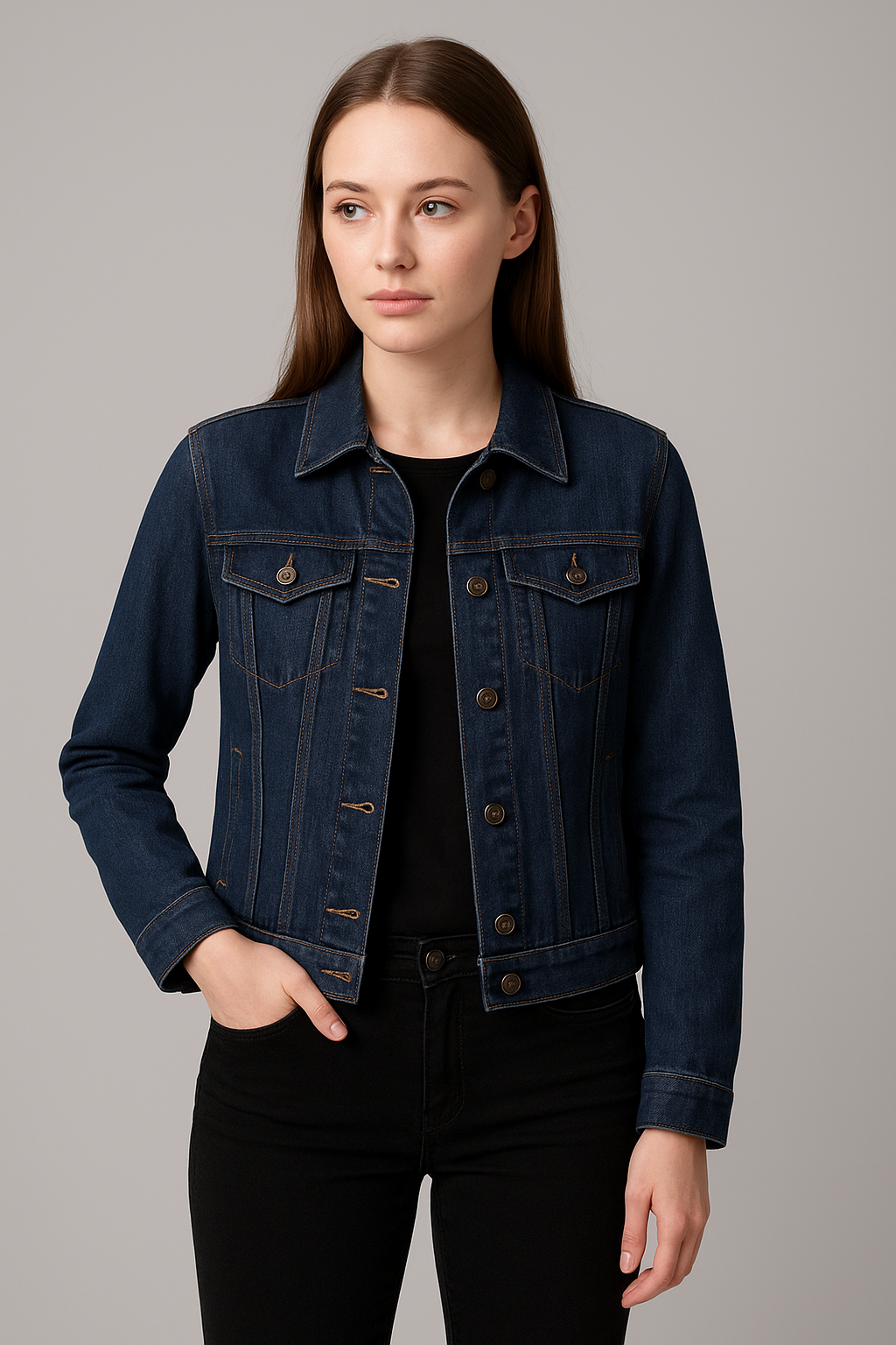 Women’s Blue Solid Denim Jacket
