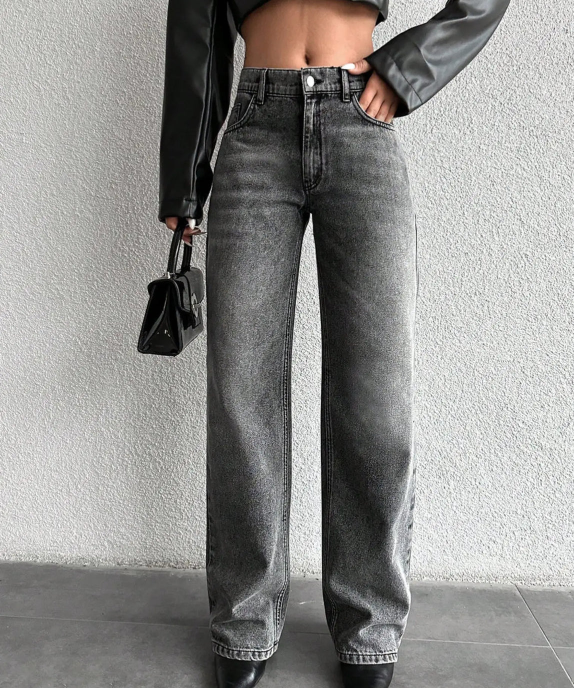 SGW - Basic Light Grey Wash High-Waisted Wide-Leg Jeans