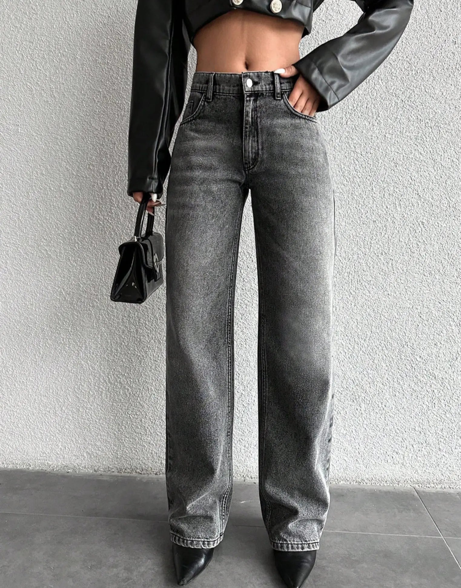 SGW - Basic Light Grey Wash High-Waisted Wide-Leg Jeans